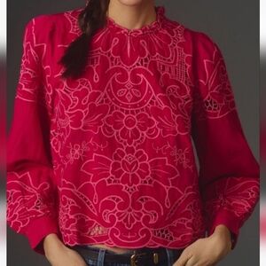 Anthropologie The Lainie Eyelet Cutwork Blouse L NWT